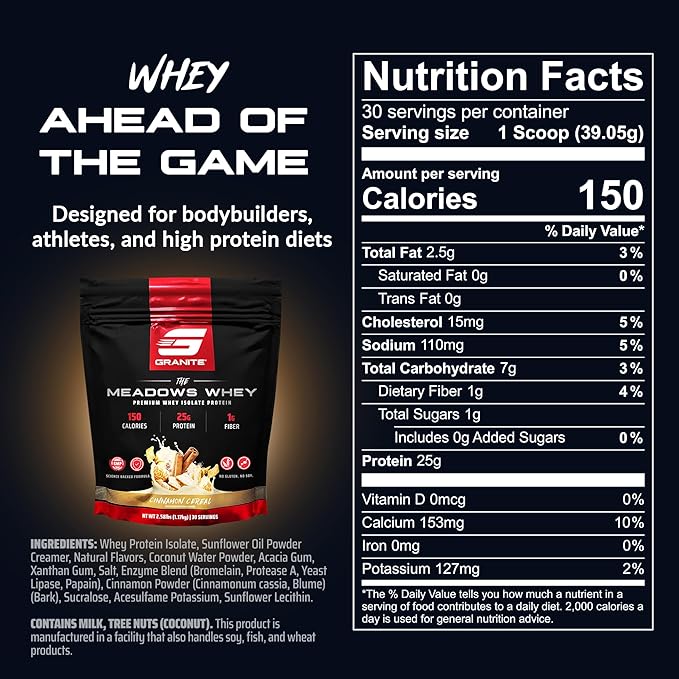 Granite Supplements The Meadows Whey Protein Isolate Protein Powder for Lean Muscle with 150
