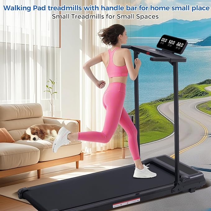 Walking Pad Treadmill with Handle Bar, Compact Portable Treadmills for Home Small, Electric Walking