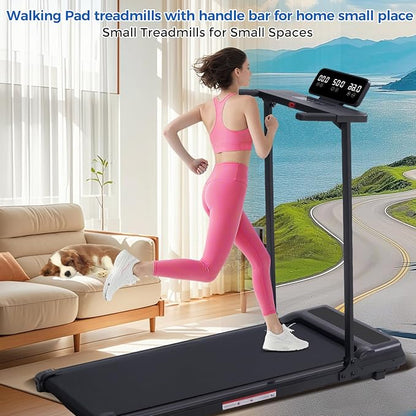 Walking Pad Treadmill with Handle Bar, Compact Portable Treadmills for Home Small, Electric Walking