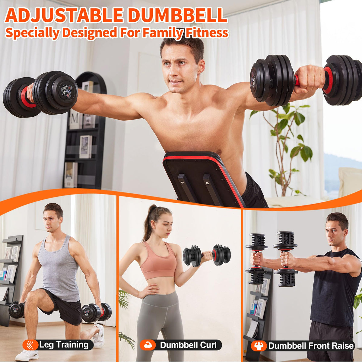 Fit Sir Adjustable Dumbbell Set, 10-in-1 25LB/50LB/90LB Ajustable Dumbbells with Safe Locking