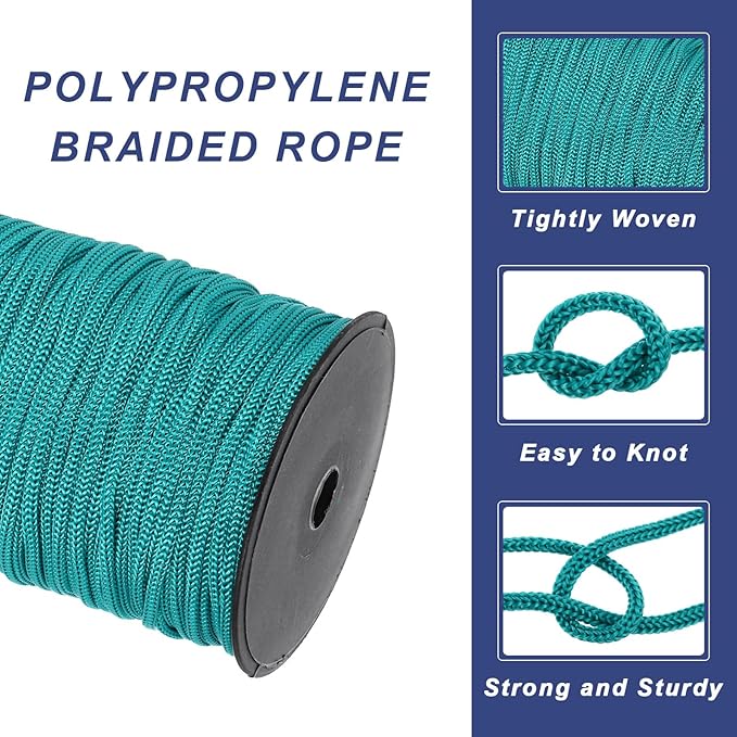 MECCANIXITY 3/16 Inch Polypropylene Rope Braided Ropes, 328ft Nylon Rope Hollow Utility Cord for
