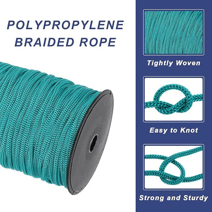 MECCANIXITY 3/16 Inch Polypropylene Rope Braided Ropes, 328ft Nylon Rope Hollow Utility Cord for