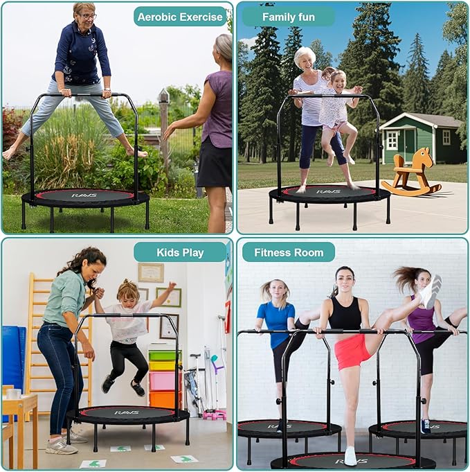 RAVS Mini Trampoline for Kids Adults 40"/48" Foldable Fitness Rebounder Kids Trampoline with 5