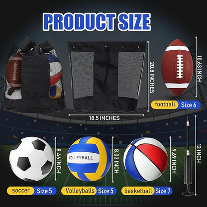 8 Pcs Sports Balls Set Include Basketball Football Soccer Volleyball with 2 Sport Equipment Bags 2