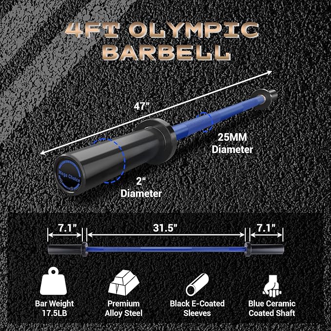Barbell Bar for Weightlifting - 7FT Heavy Duty (1500LB/700LB), 4FT Short (500LB), 47" EZ Curl Bar