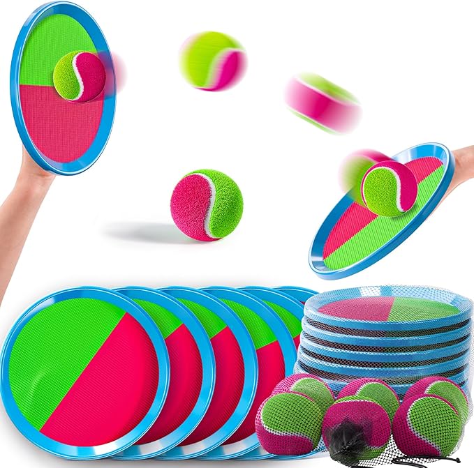 Toss and Catch Ball Game Set, Beach Outdoor Toys for Kids Boys with Paddle, Balls and Storage Bag