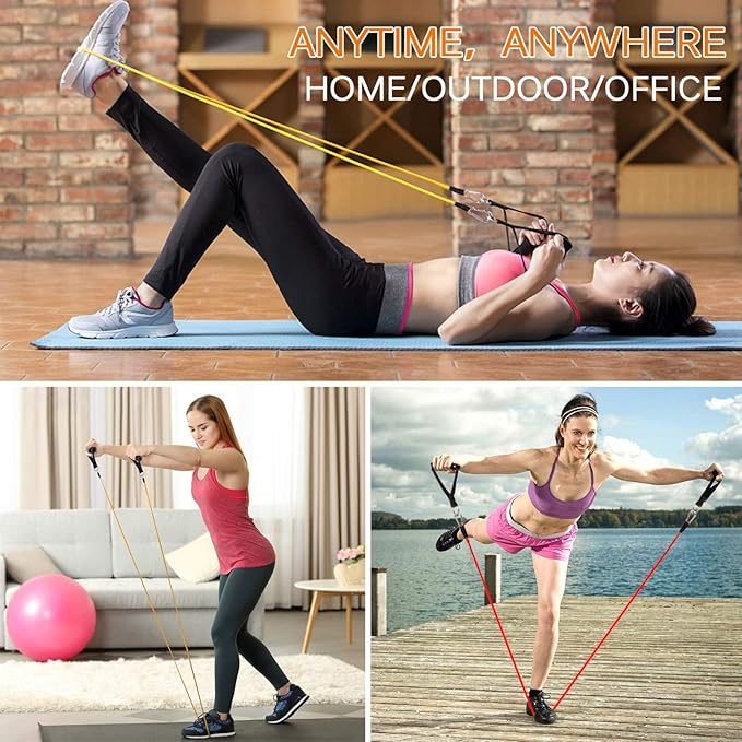 Resistance Bands Set, Workout Bands with Handles, Door Anchor, Ankle Straps and Carry Bag, Exercise