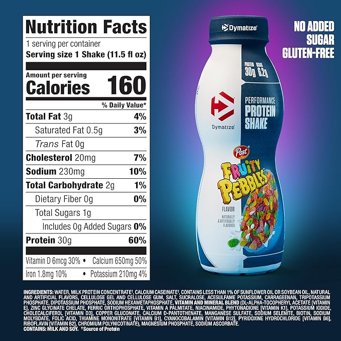 Dymatize Performance Protein Shake, Fruity Pebbles, 30g of Protein, 6.2g BCAA for Muscle Recovery