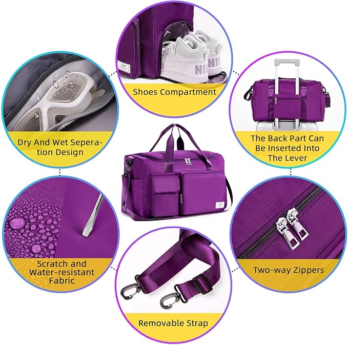 FIORETTO Women's Gym Duffle Bag with Shoes Compartment, 37L Capacity, Ideal for Travel, Gym