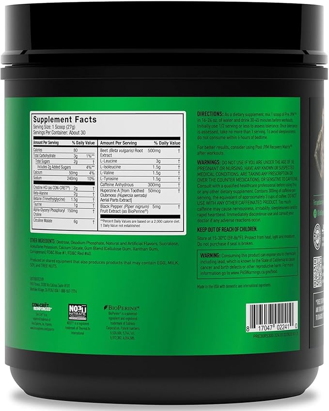 JYM Supplement Science Pre JYM Rainbow Sherbet Pre Workout Powder for Men & Women, BCAAs