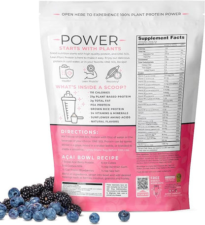 One Sol Lean Plant-Based Protein Powder, Pea & Brown Rice Protein, Low Carb, Vegan Friendly