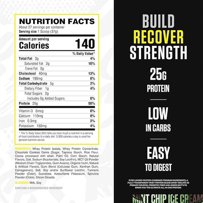 RYSE Loaded Protein Powder - Mint Chip Ice Cream - 25g Whey Protein Isolate & Concentrate with