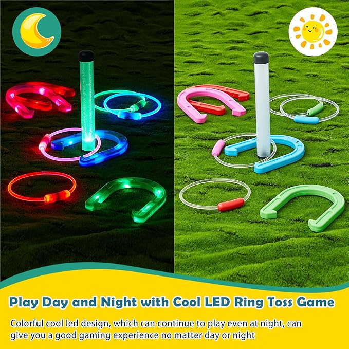 Liliful 20 Pcs Ring Toss Glow in Dark Games Valentines Outdoor Ring Toss Games with LED Yard Ring