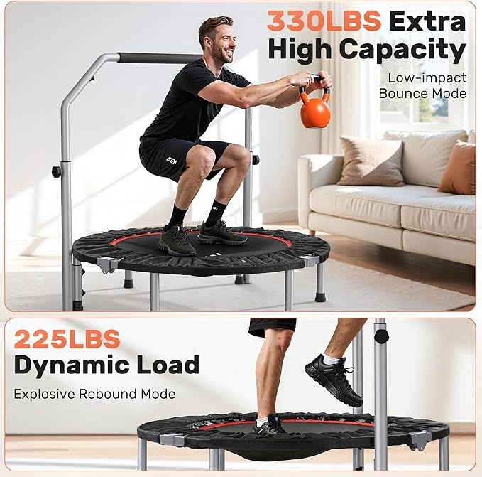 BCAN 40/48" Foldable Mini Trampoline Max Load 330lbs/440lbs, Fitness Rebounder with Adjustable Foam