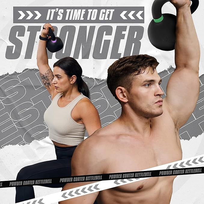 Yes4All Kettlebell, Heavy Duty Powder Coated Cast Iron Kettlebells, Non-Slip Handle & Flat Bottom