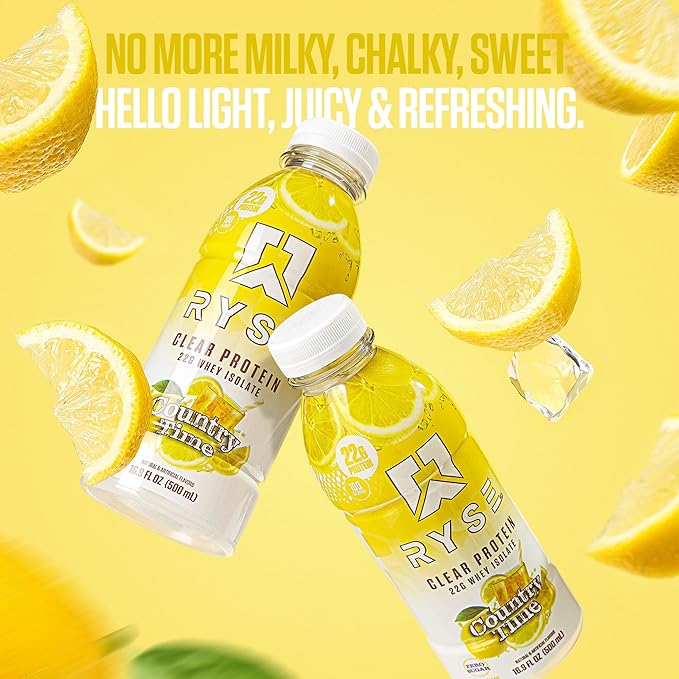 RYSE Clear Protein Shake - Country Time Lemonade - 100 Calories, 22g Whey Isolate Protein