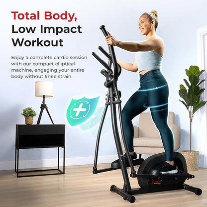 Sunny Health & Fitness Smart Upright Elliptical w/Pulse Sensor Built-in, Indoor Full-Body