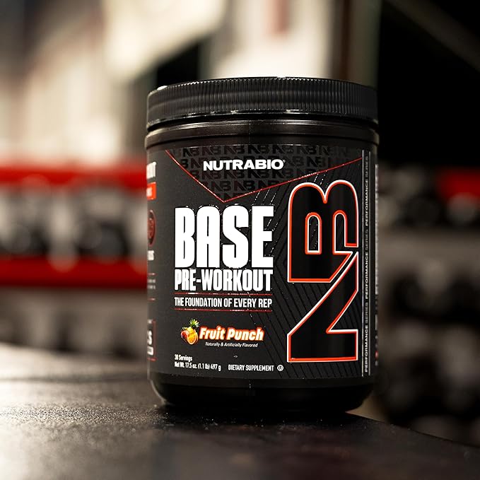 NutraBio Base Pre-Workout Powder 200mg Caffiene, Sustained Energy, Focus, Endurance, Pump, Sugar