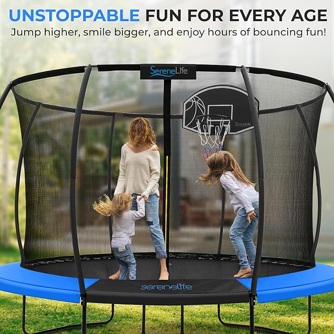 SereneLife 8FT 10FT 12FT 14FT Outdoor Trampoline for Kids and Adults – ASTM Certified Heavy-Duty