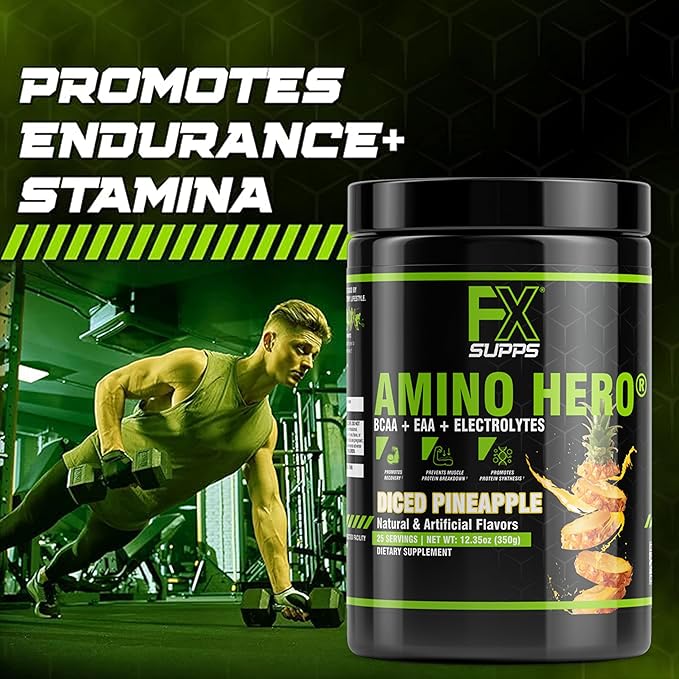 FXSUPPS Amino Hero Diced Pineapple Flavor(25 Servings)|Post-Workout Recovery Drink for Men and