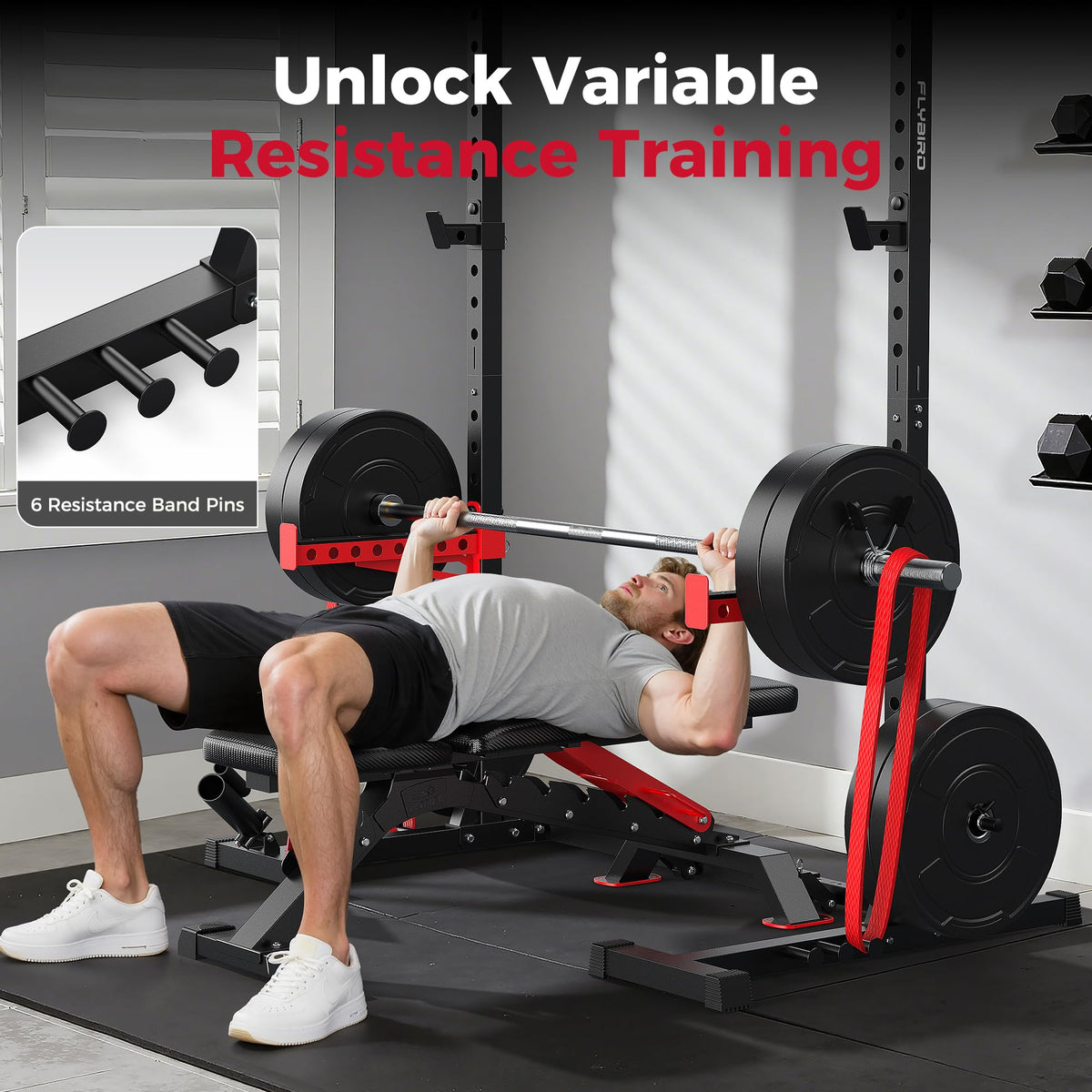 FLYBIRD SR1 Squat Rack with Pull-Up Bar, Multi-Functional Power Rack for Home Gym, 22 Safety