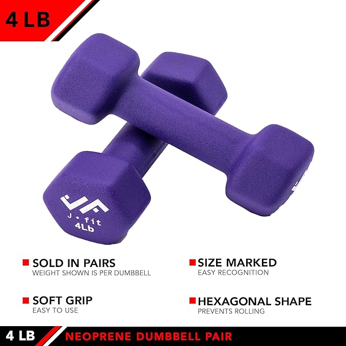 JFIT Dumbbell Pairs or Sets – Neoprene & Vinyl Coated Hand Weights for Home Gym, Strength Training