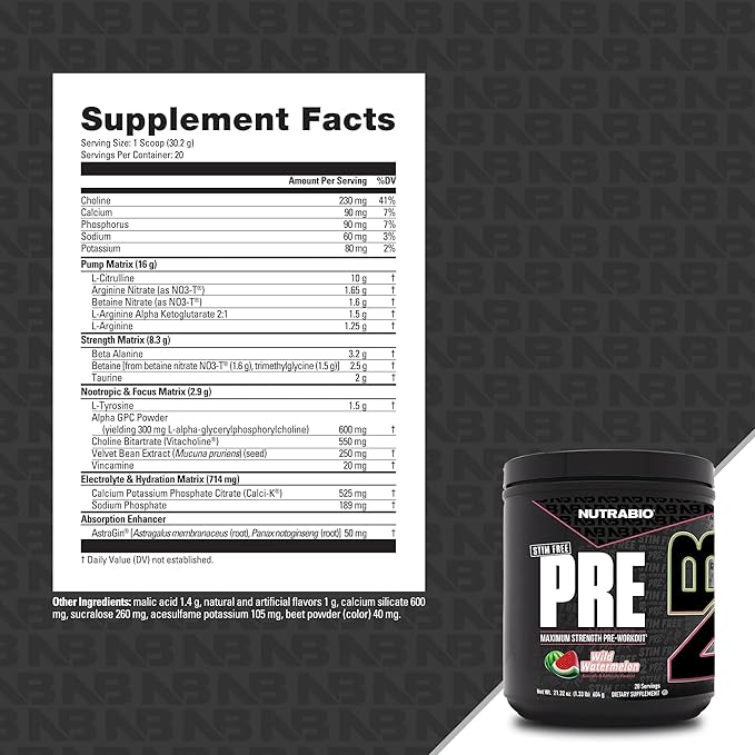 NutraBio STIM-Free PRE Workout for Men, New Formula | Laser Focus, Extreme Pumps | Performance
