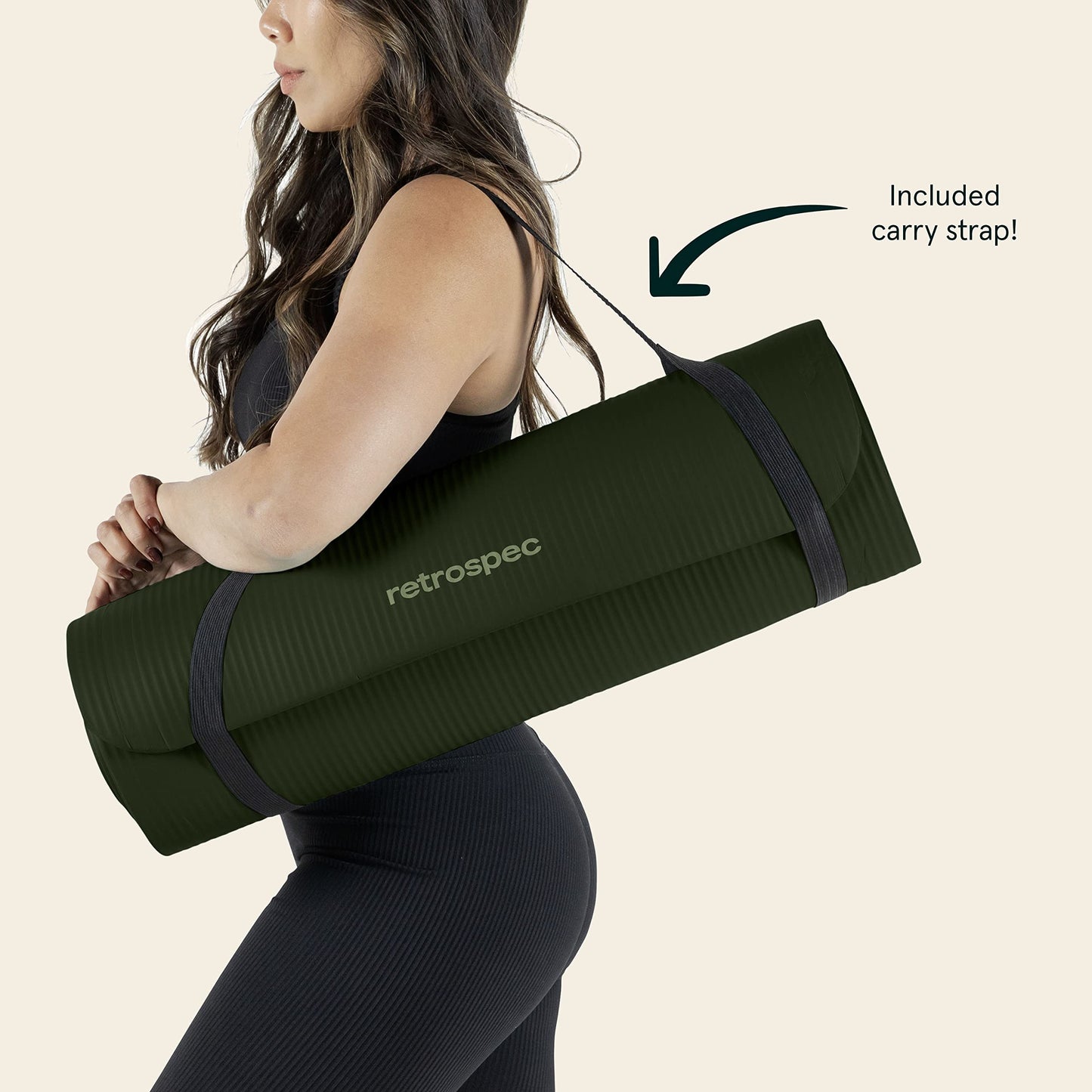 Retrospec Solana Yoga Mat 1/2" Thick w/Nylon Strap for Men & Women - Non Slip Excercise Mat for