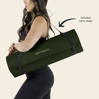 Retrospec Solana Yoga Mat 1/2" Thick w/Nylon Strap for Men & Women - Non Slip Excercise Mat for