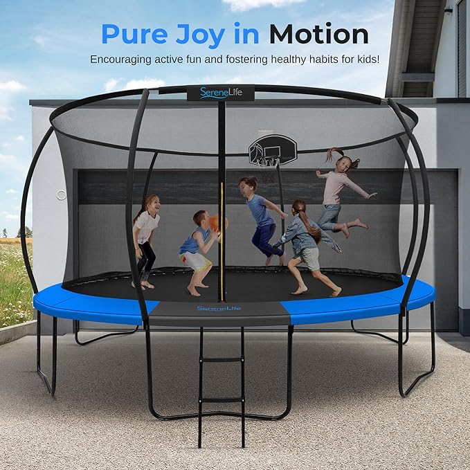 SereneLife 8FT 10FT 12FT 14FT Outdoor Trampoline for Kids - Recreational Backyard Trampoline with