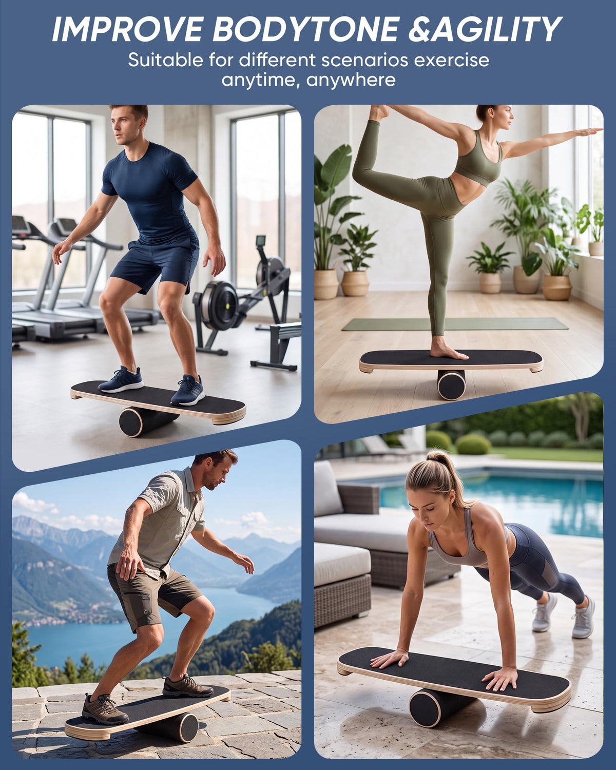yflingjie Balance Board for Adults, Surf Trainer with Wooden Roller