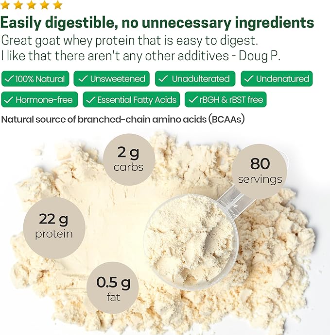 Z Natural Foods Goat Whey Protein Powder Concentrate - Undenatured, Unflavored, Pasture Raised Whey