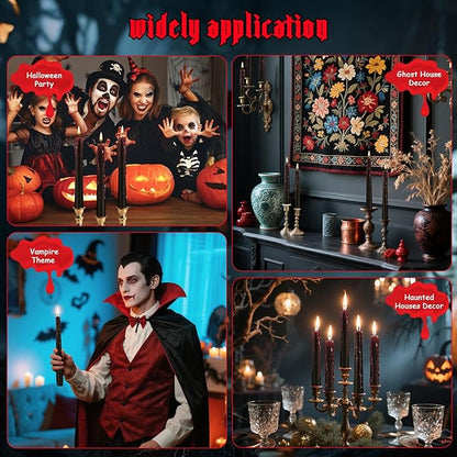 8 Pack Halloween Bleeding Candles, Black Vampire Tears Taper Candles Spooky Blood Drip Candles Set