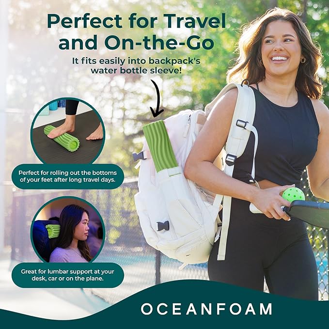 Oceanfoam Ripple Travel Foam Roller (11" x 3.35") Firm Mini Foam Roller for Physical Therapy, Deep