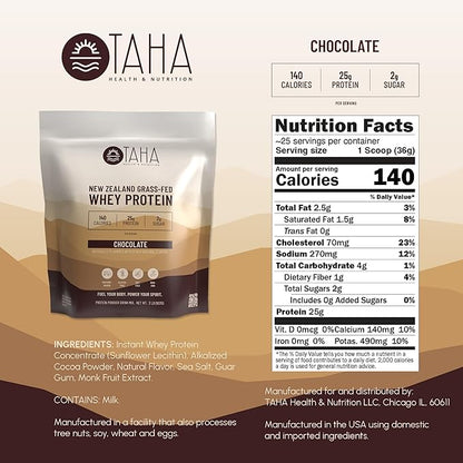 Taha Health & Nutrition Chocolate Flavored Whey Protein Concentrate Powder, 25g Protein, 140
