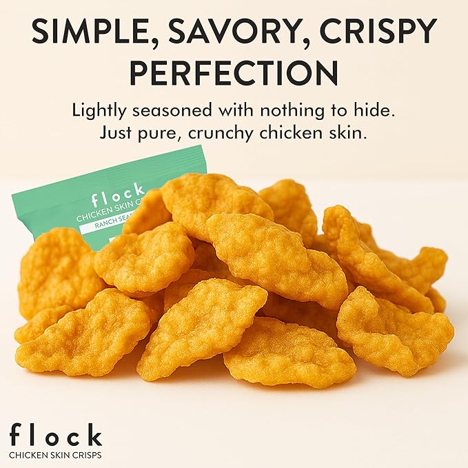 Flock Keto Chicken Skin Chips | Ranch Flavor | Low Carb, High Protein, Sugar Free, Gluten Free