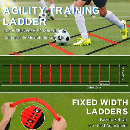 Fixed Rung Agility Ladder - 20ft 12 Rungs No Tangle Speed and Agility Training Equipment for Soccer
