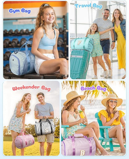 Teen Girls Gifts Trendy Stuff, Girl Gym Bag, Kids Initial Overnight Duffel Bags with Shoe