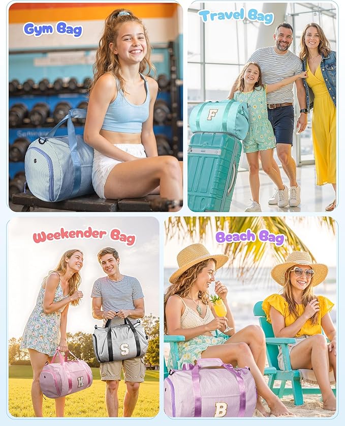 Fashionable Gifts for Girls, Girl Gym Bag, Kids Initial Overnight Duffel Bags with Shoe
