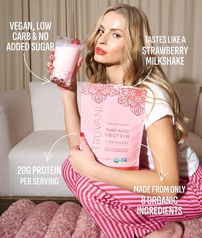 Truvani Vegan Pea Protein Powder | Strawberry | 20g Organic Plant Based Protein | 1 Serving | Keto