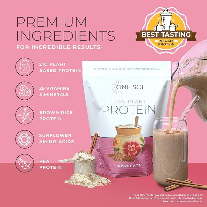One Sol Lean Plant-Based Protein Powder, Pea & Brown Rice Protein, Low Carb, Vegan Friendly