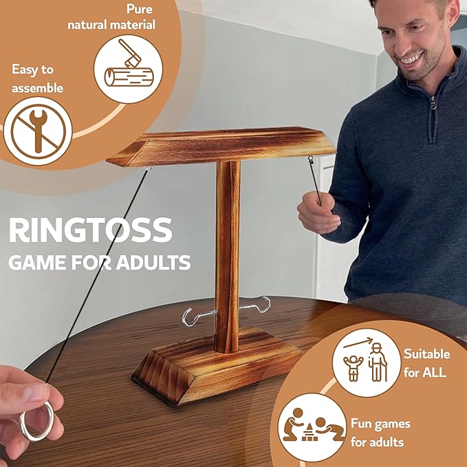 Ring Toss Game for Adults, Hook and Ring Game, Swinging String Hook & Ring Tabletop Battle Game