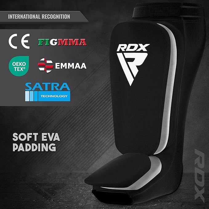RDX Shin Guards Kickboxing Muay Thai, SATRA Approved, MMA Leg Instep Protection Pads, Sparring