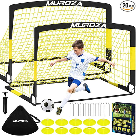 Soccer Goal, Kids Soccer Goals for Backyard Set, 2 Pack of Portable Pop Up Soccer Net with Soccer