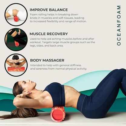 Oceanfoam Tidal Roller - Red, Gold & Natural Marbled - Muscle Massage Foam Roller for Back Pain &