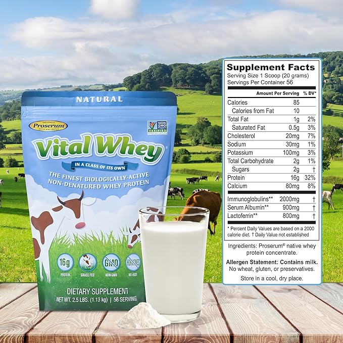 Grass-Fed Whey Protein Powder for Immune Vitality, Natural Flavor 600g (30 Servings), 15g Protein