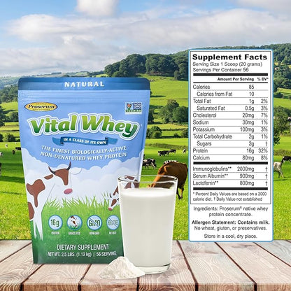 Grass-Fed Whey Protein Powder for Immune Vitality, Natural Flavor 600g (30 Servings), 15g Protein