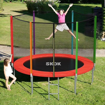 SKOK Trampoline 8FT 10FT 12FT 14FT 15FT Trampolines with Enclosure Net, 400LBS Outdoor Trampolines