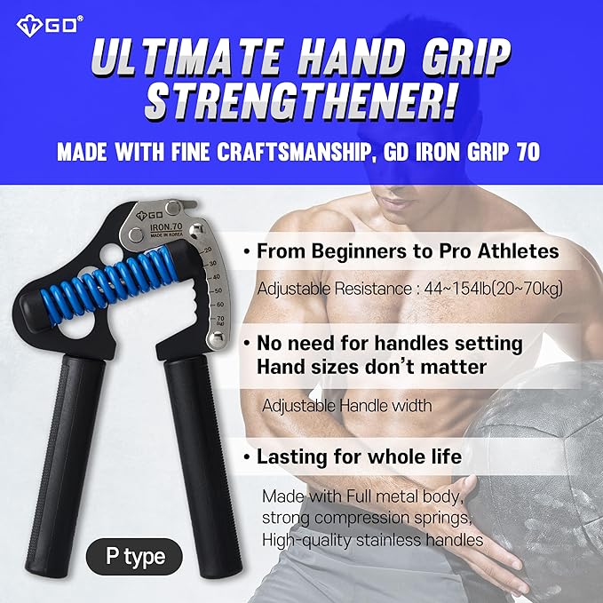 GD Iron Grip 70 Hand Grip Strengthener (Adjustable Hand Grip) Wrist and Forearm Strength Trainer