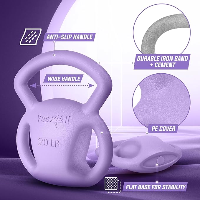 Yes4All Kettlebell, Strength Training Kettlebells for Women, Wide Multi-grip Textured Handle for